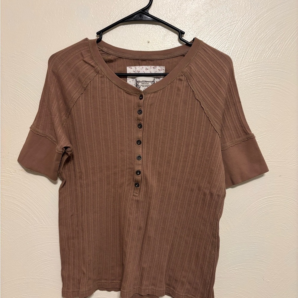 Ruff Hewn Brown Ribbed Button-Down Top